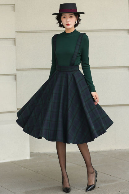 Knee length plaid winter wool skirt 6511