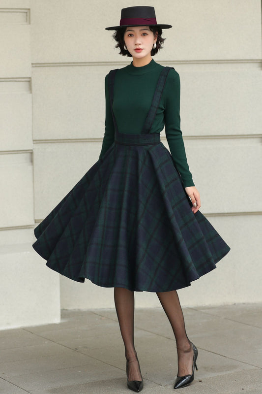 Knee length plaid winter wool skirt 6511