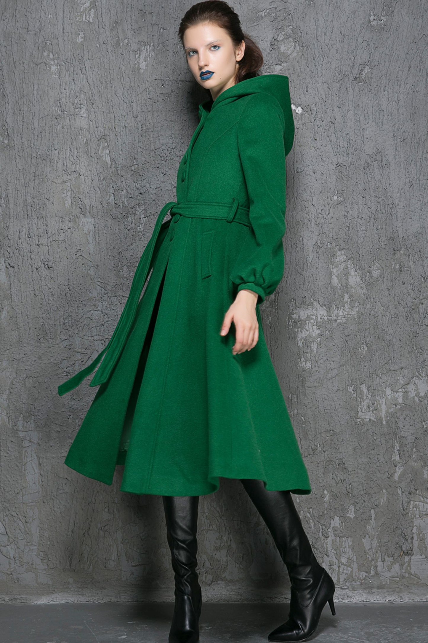 Maxi swing wool coat in Green 1347#