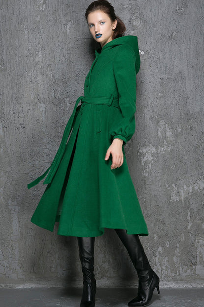 Maxi swing wool coat in Green 1347