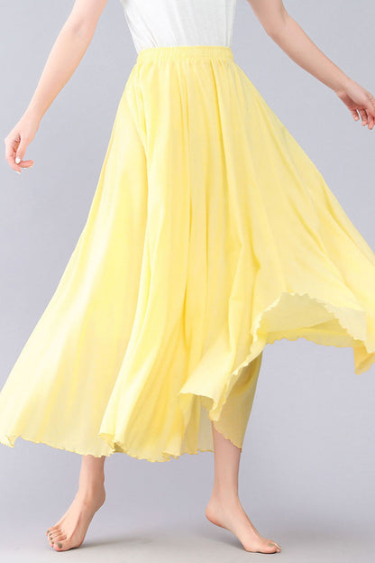 Yellow Cotton Summer Maxi Flowy Swing Skirt 3561