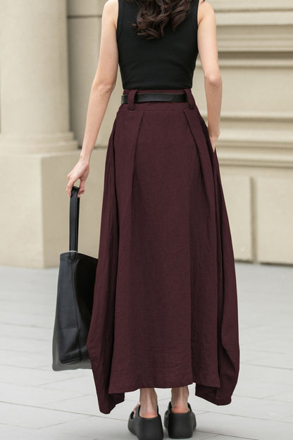 Irregular Linen Maxi Skirt with Pockets | Xiaolizi 6704