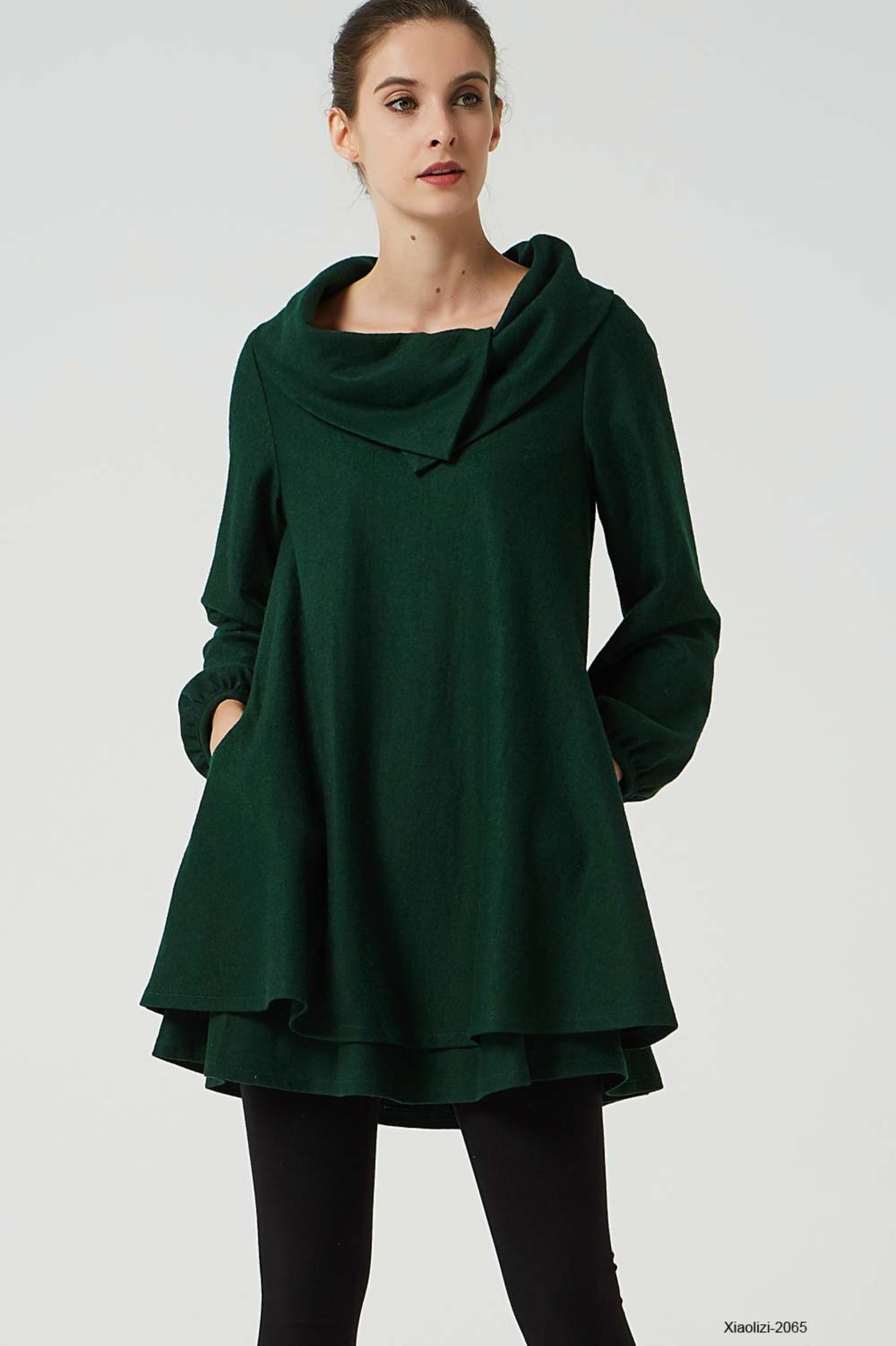 green wool tunic dress, loose fitting dress 2065