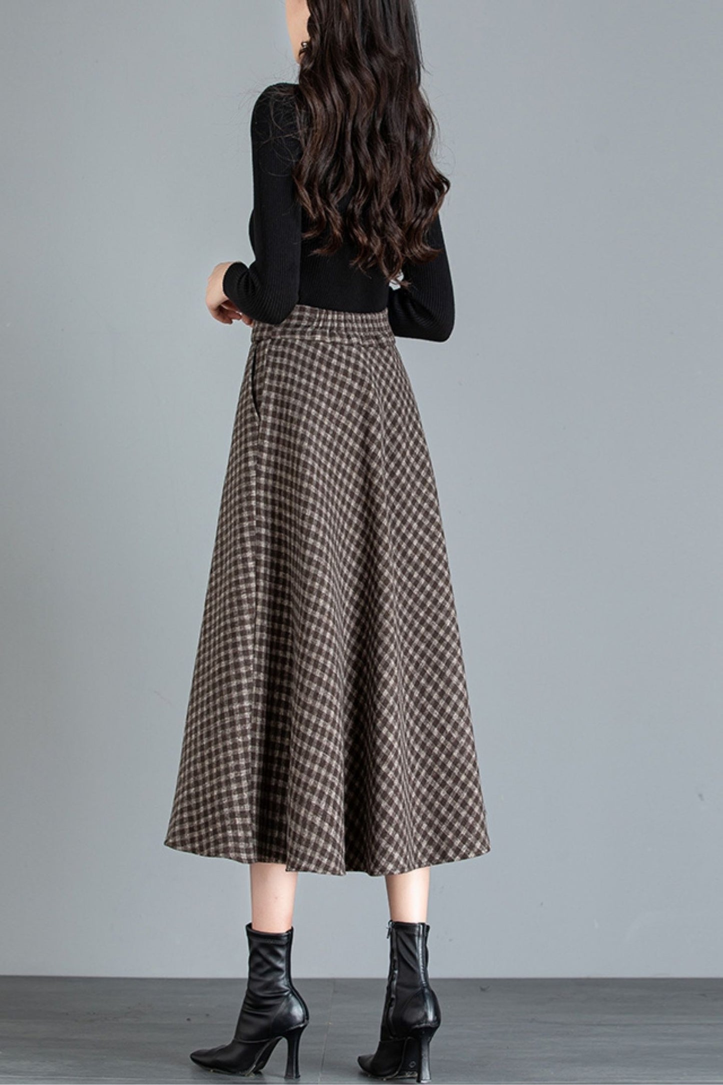 A line midi winter wool skirt women 6214