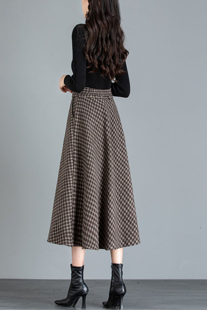 A line midi winter wool skirt women 6214