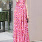 Pink flower printed maxi prom chiffon dress 5043