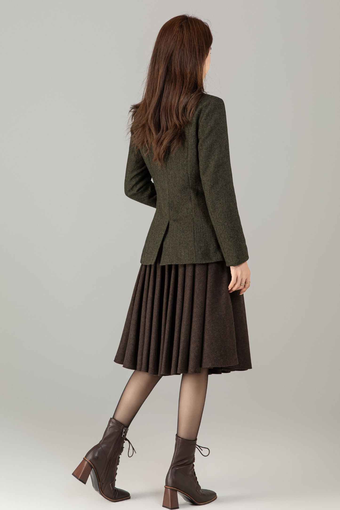 Vintage Wool Blend Circle Skirt – Handmade Knee Length Winter Skirt with Pockets | Xiaolizi 6499