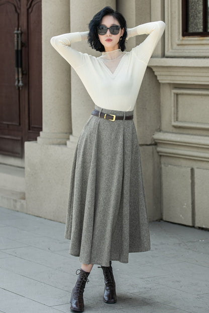 A line wool skirt with pockets 5313
