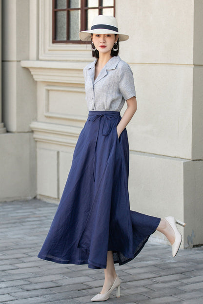 A line swing wrap summer linen skirt 4903