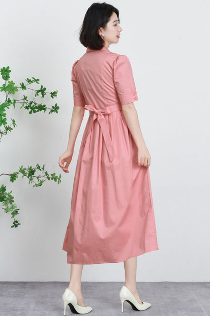 Midi pink linen summer dress women 5734 – Xiaolizi