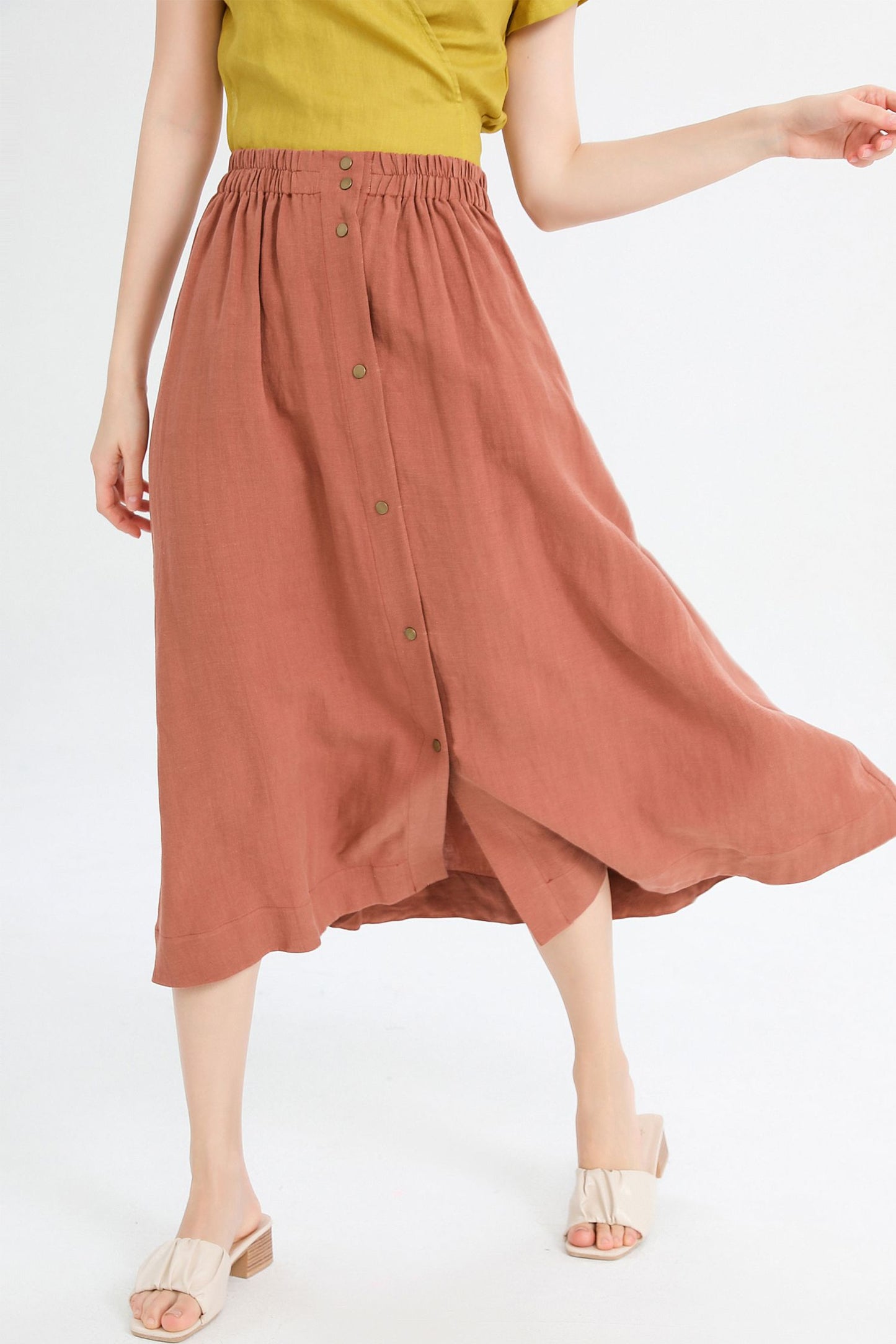 A Line Red Button front Midi Skirt 4236