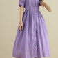 Button up purple midi linen dresses 2796
