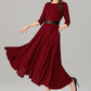Swing red midi summer linen dress 4908