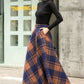 Women Winter long Plaid Wool skirt 2835