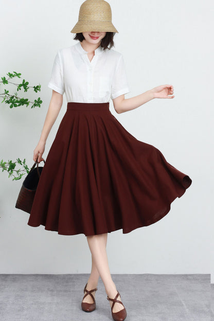 1950s Brown Linen Full Circle Skirt 5736