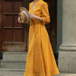 Yellow linen wrap dress with belted 5684