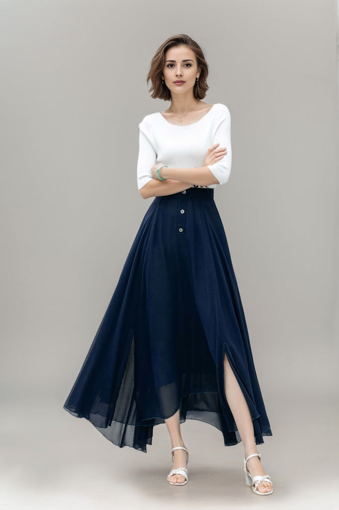 Vintage-Inspired Chiffon Midi Skirt With Flowing Hem | Xiaolizi  5918