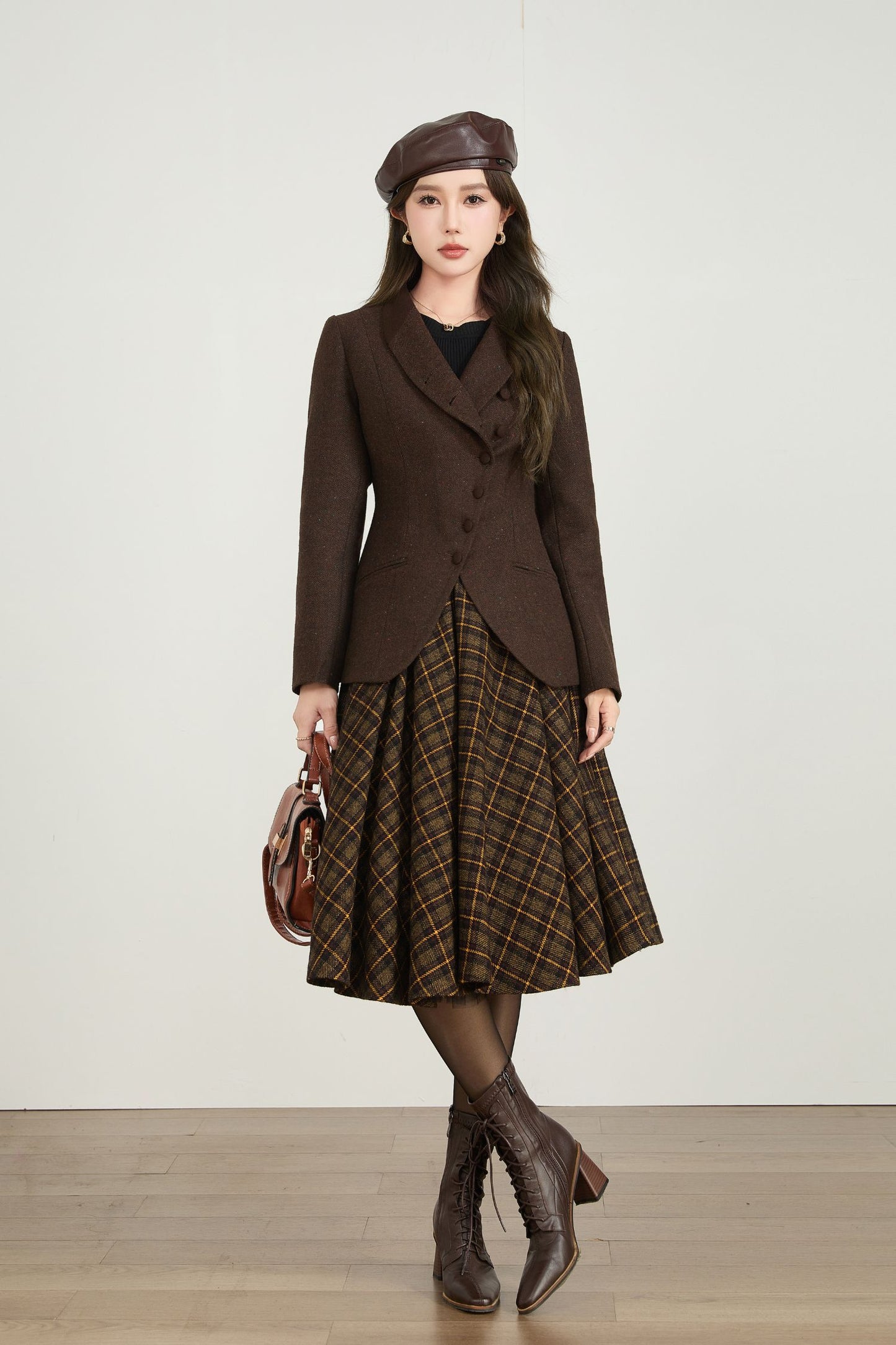 Brown short winter wool coat women 5566