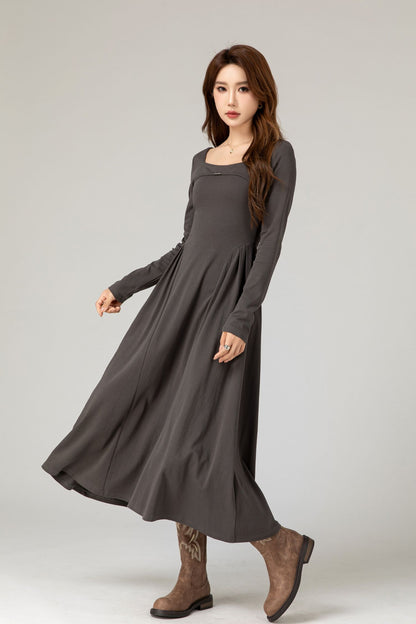 Women's Knit Midi Dress, Round Neck Long Sleeve | Xiaolizi 5477