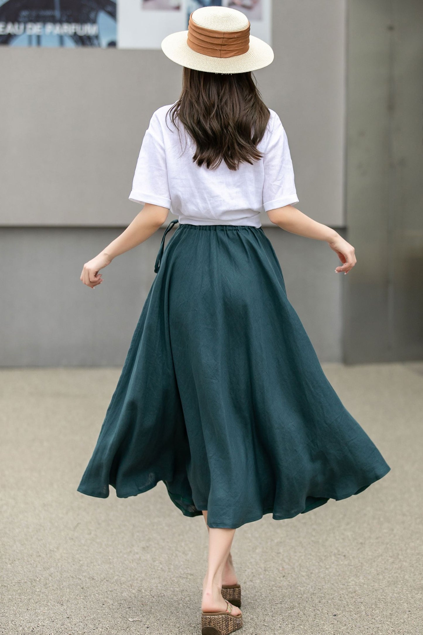 Green Swing Linen Midi Wrap Skirt 4269
