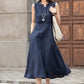 Casual sleeveless Navy linen midi dress 2593