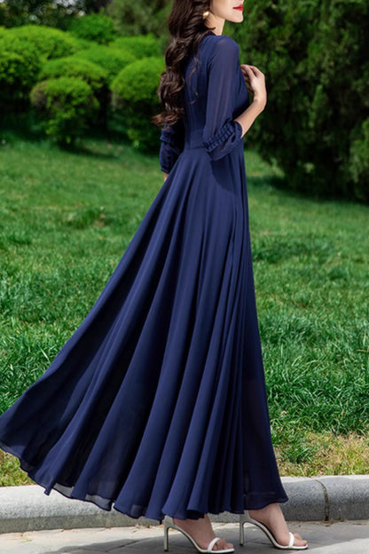 Navy blue maxi prom wedding chiffon dress 5169