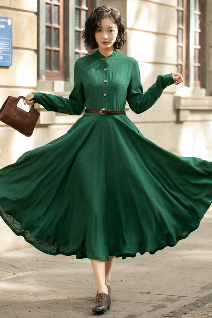 Long Sleeve A-Line Midi Dress 5676 - XS #CK2400581