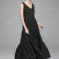 Black linen dress prom dress wedding dress women dress 1404