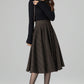Classic Plaid Midi Skirt Dark Brown Wool – High-Waisted Circle – 6396