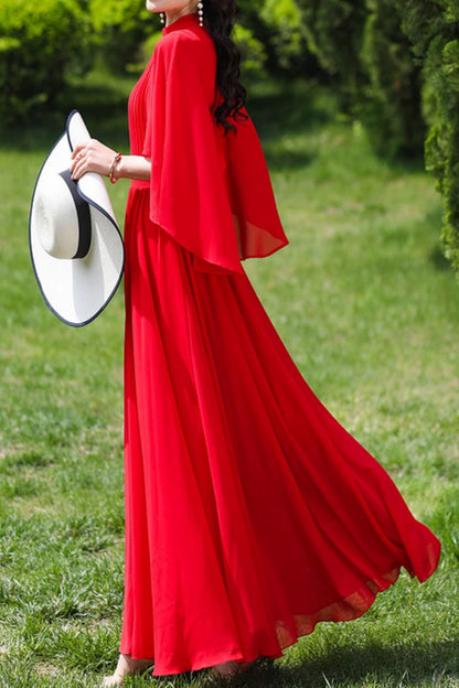 Fit and flare red maxi prom chiffon dress 4987