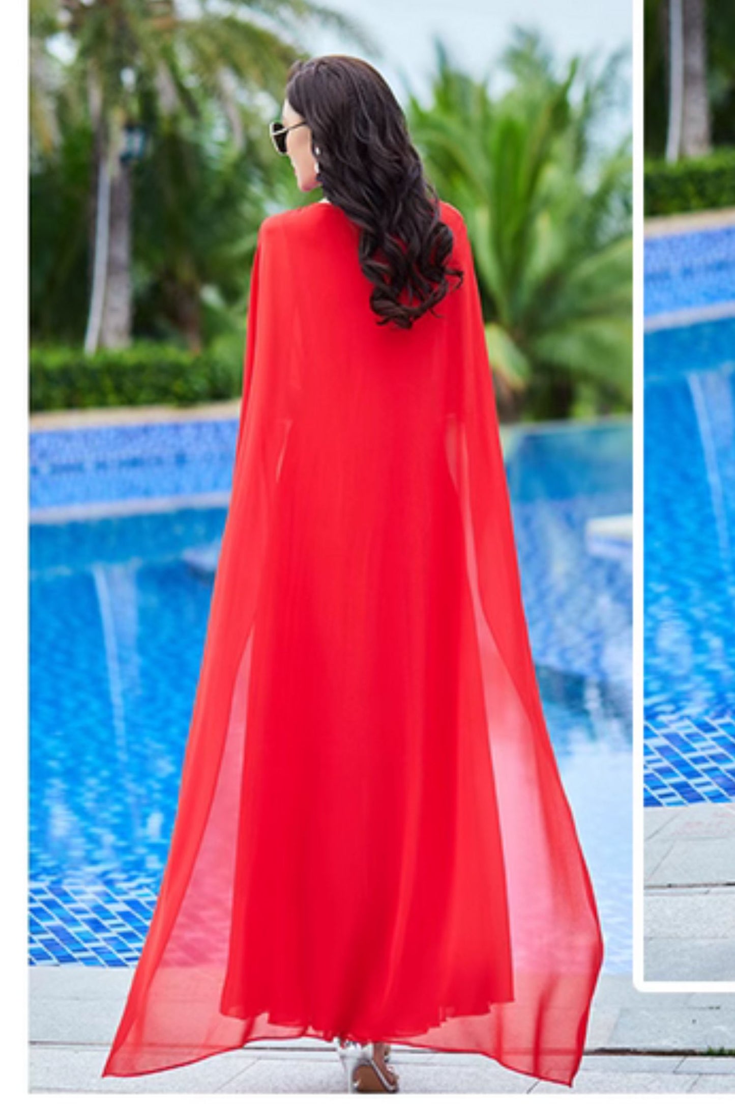 Red maxi chiffon prom dresses women 4985