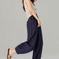 Loose fitting wide leg long linen pants 4907