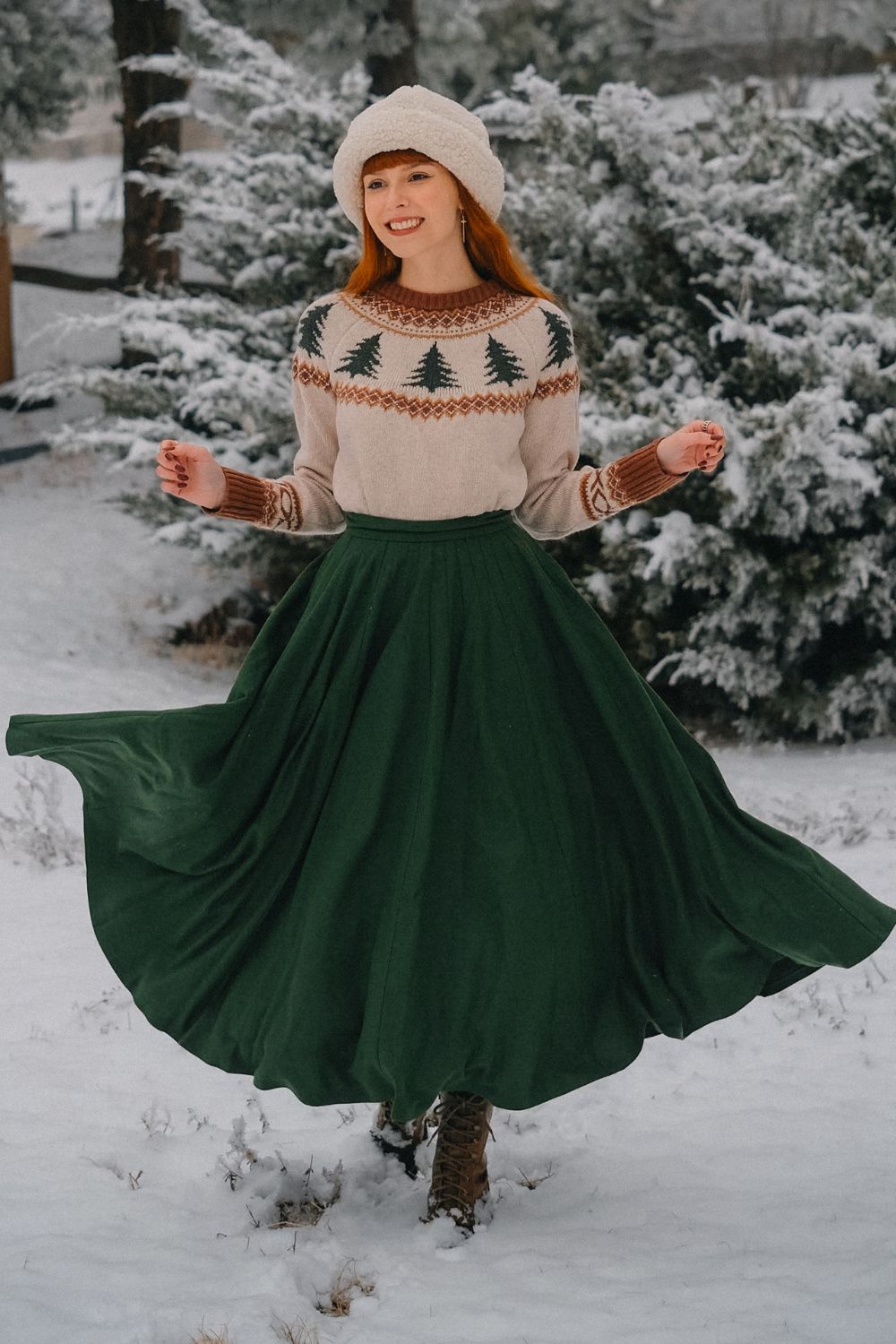 Women 1950s Green Wool Skirt 4838