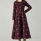 Burgundy Embroidered Wool Midi Dress – Fit & Flare Winter Swing Dress | Xiaolizi 6569
