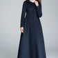 Navy blue maxi wool coat with hood 1637#