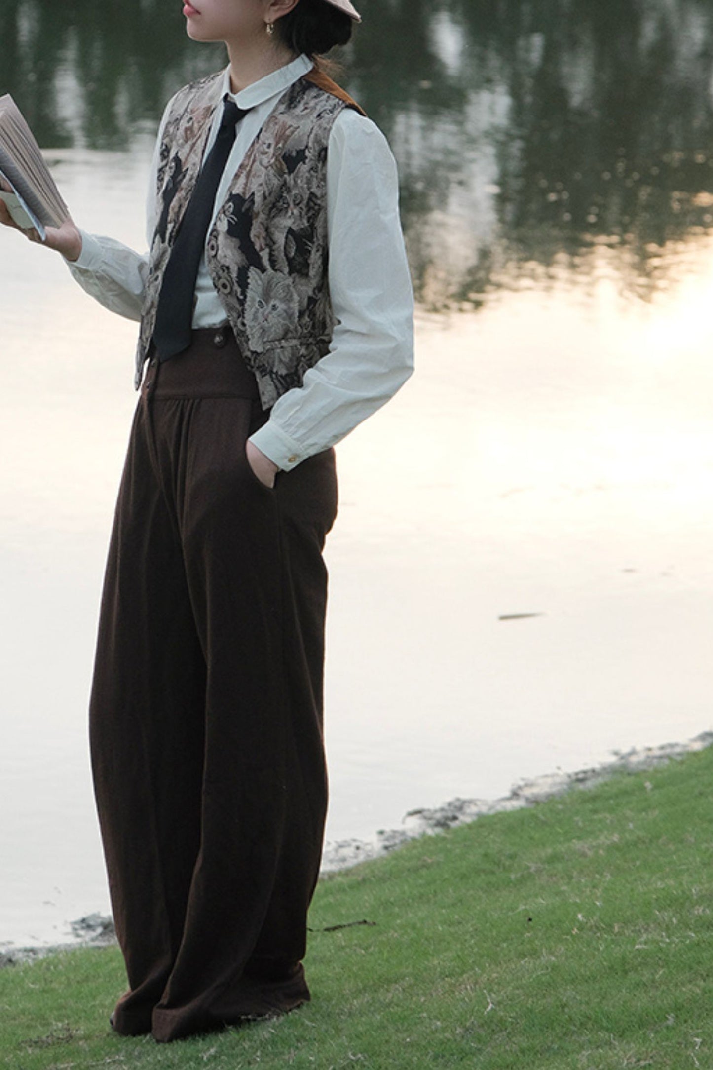 Wide leg pants with pockets women 6228