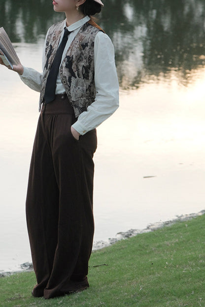 Wide leg pants with pockets women 6228