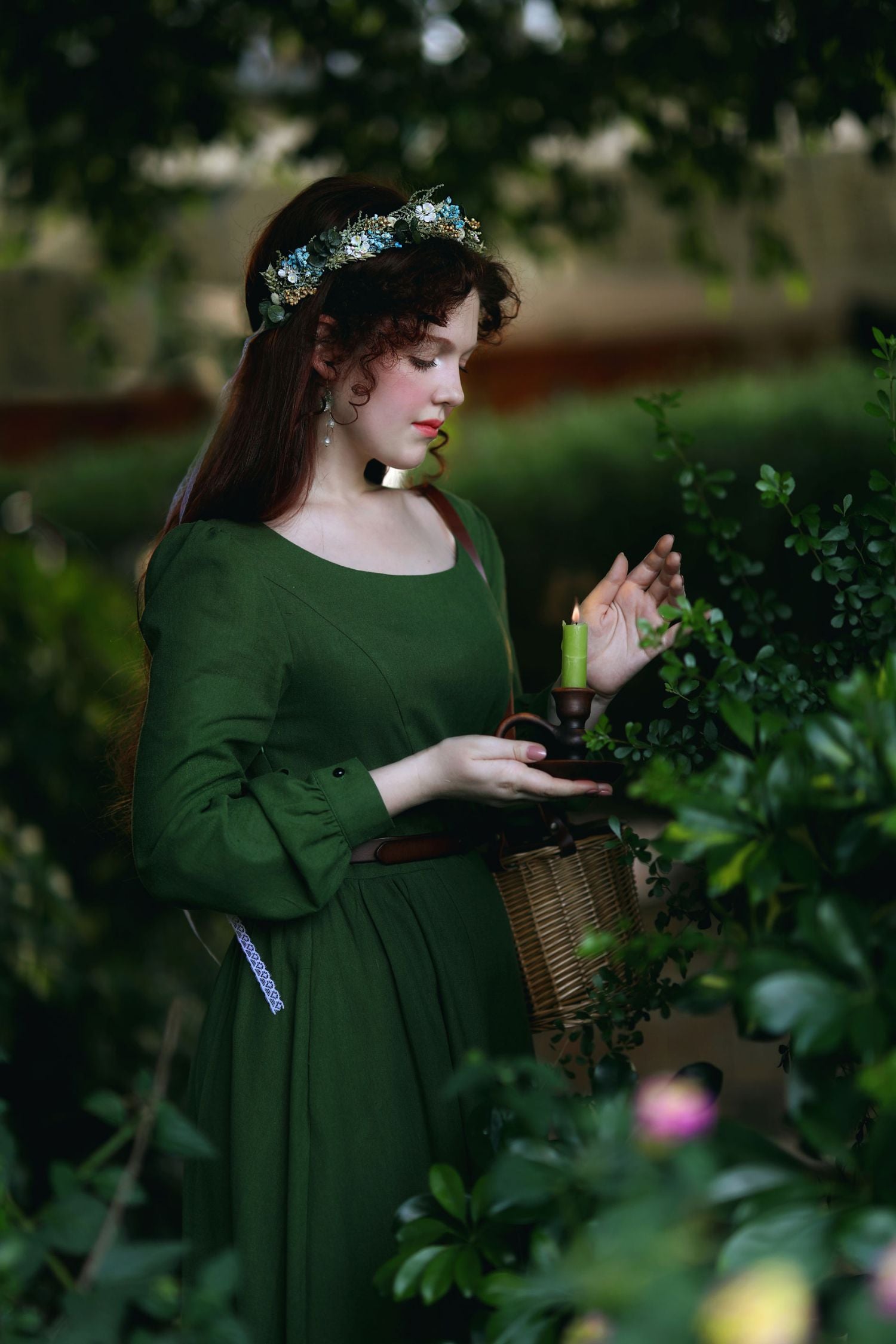 Long sleeve Cottagecore green linen dress 2721 Xiaolizi Long sleeve Cottagecore green linen dress 2721 Xiaolizi