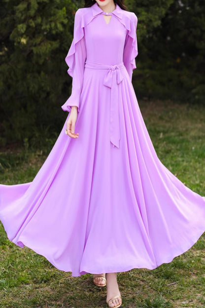Prom summer purple maxi wedding chiffon dress 5072