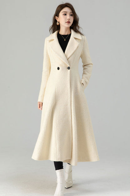 Off white wedding long wool winter coat 4559