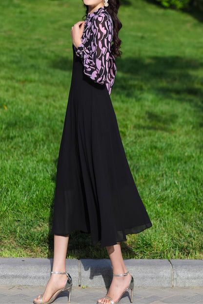Long sleeves patchwork summer prom chiffon dress 5080