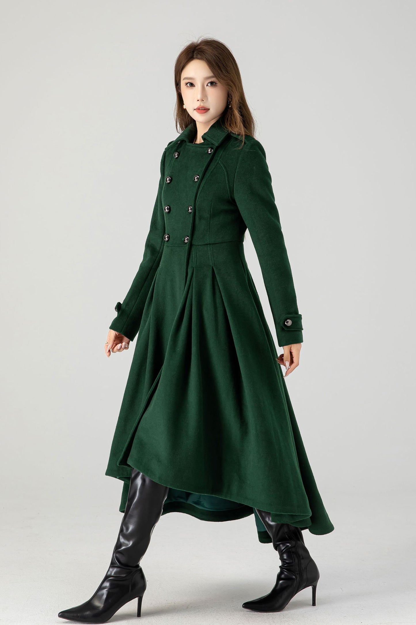 Vintage inspired green long wool coat 4604