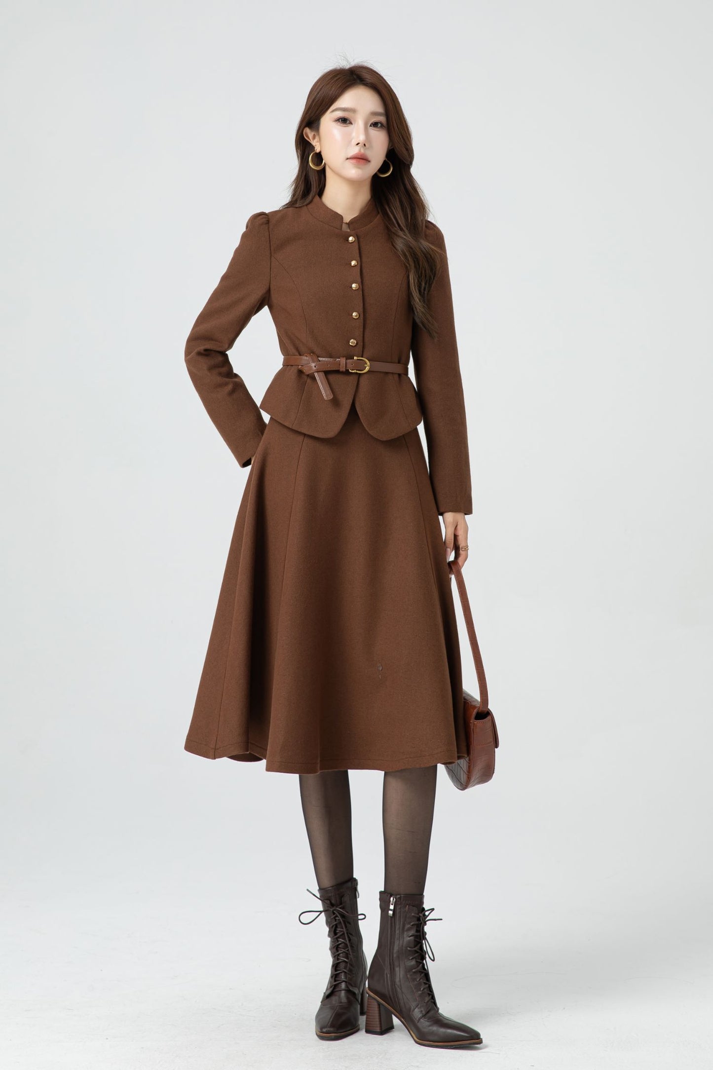 Brown short winter wool coat women 5317