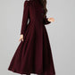 Burgundy A-Line Long Wool Coat 4511