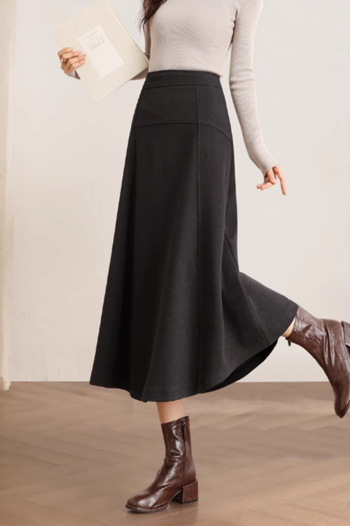 A line midi winter wool skirt 5466