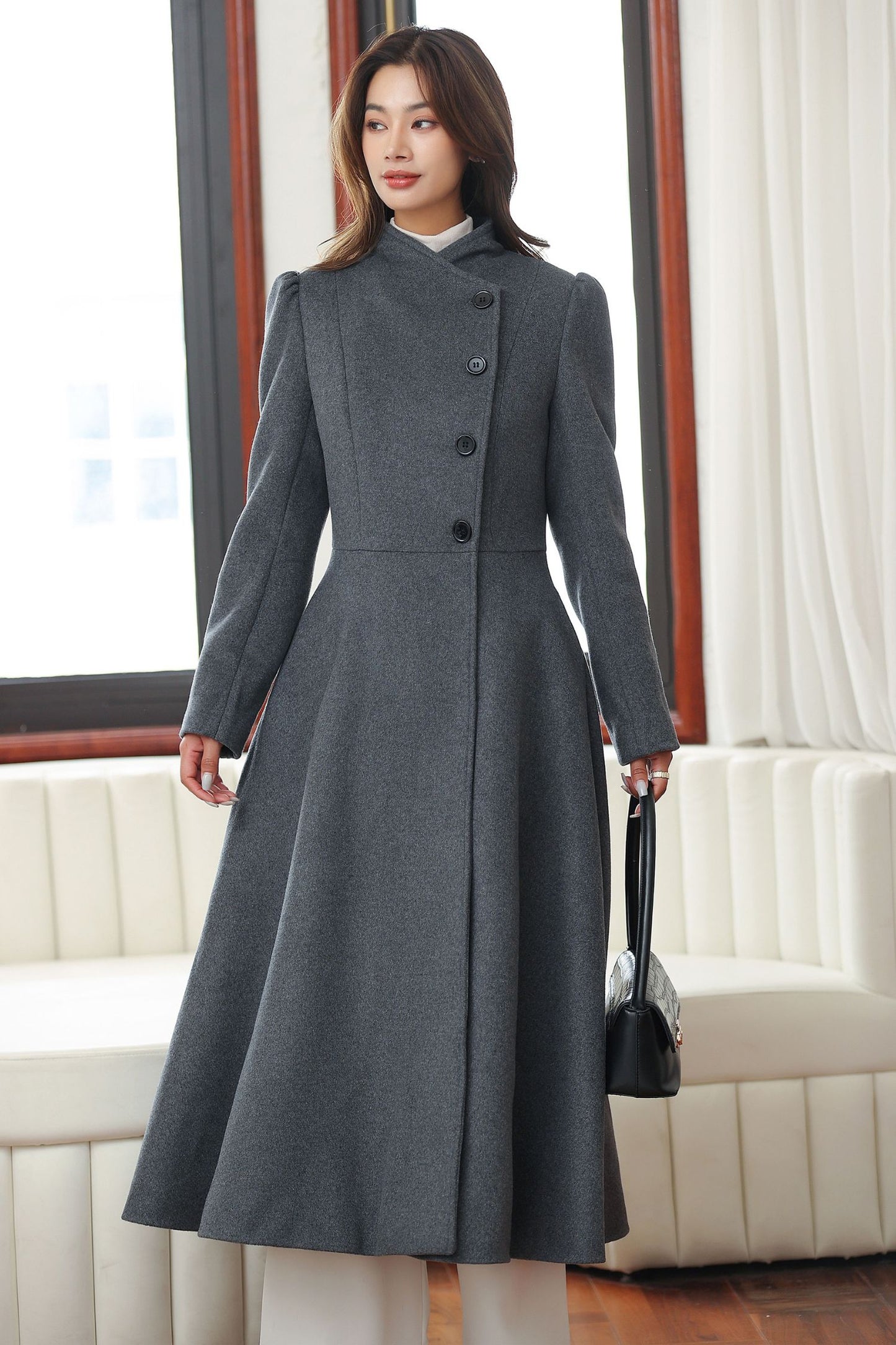 Dark Grey A-Line Wool Coat 4027