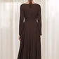 Elegant Brown Linen Cotton Dress – Boat Neck A-Line Midi | Xiaolizi 6314