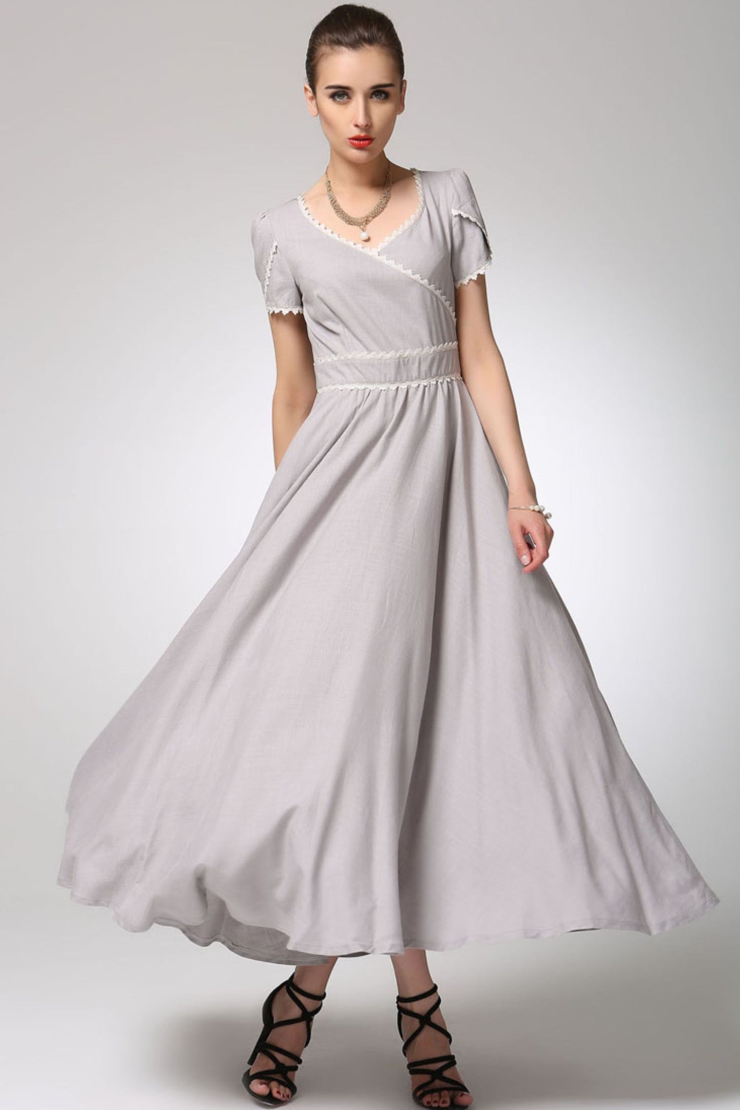 Light grey linen dress maxi prom dress 1260
