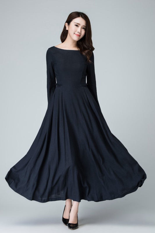Long sleeve swing maxi dress in Blue 1465