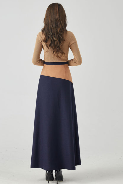 Patchwork a line long wool skirt women 4537-Size XS #CK2300915